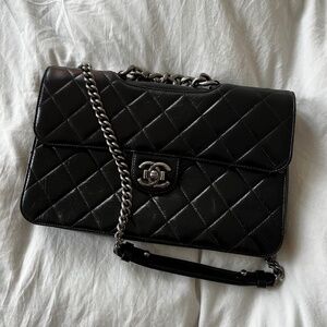 Chanel black quilted glossy glazed calfskin large Perfect Edge Flap bag